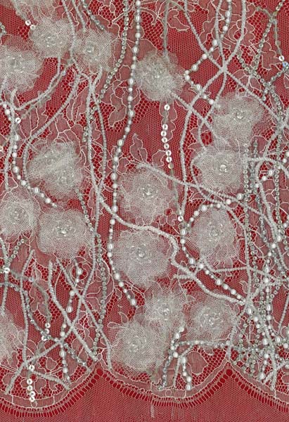 FRENCH CRYSTAL BEADED LACE - IV/SIL