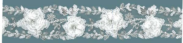 3D BEADED SEQUIN LACE EDGING - IV/SIL