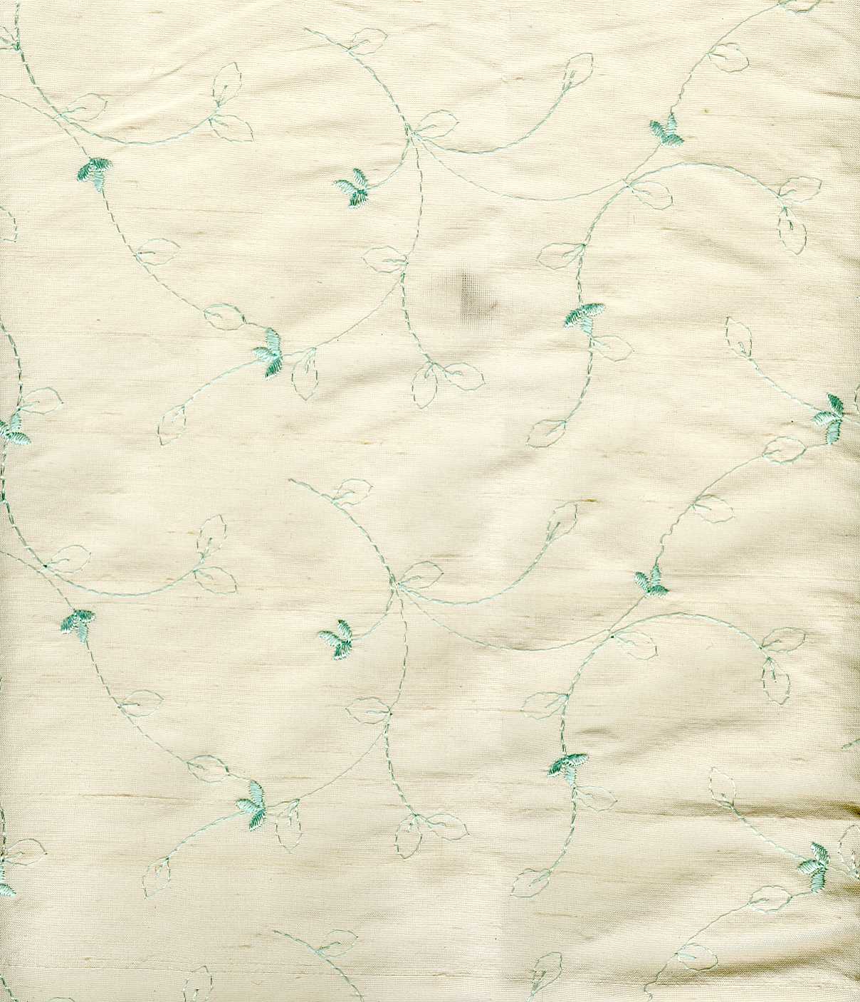 EMBROIDERED SILK DUPION - IV/MISTY GREEN